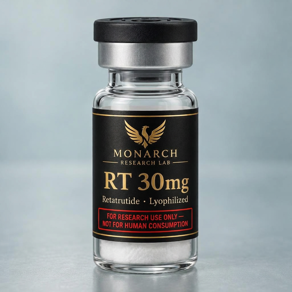 Monarch Research Lab RT 30mg Retatrutide vial labeled for research use only, not for human consumption